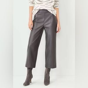 NWT Ann Taylor High Waist Wide Leg Crop Pants in Grey Faux Leather